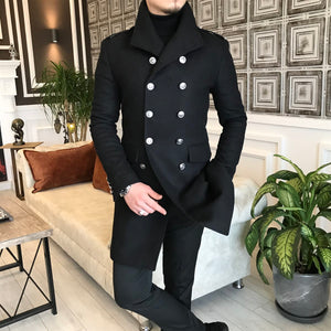 Alaska Double-Breasted Slim Fit Black Coat