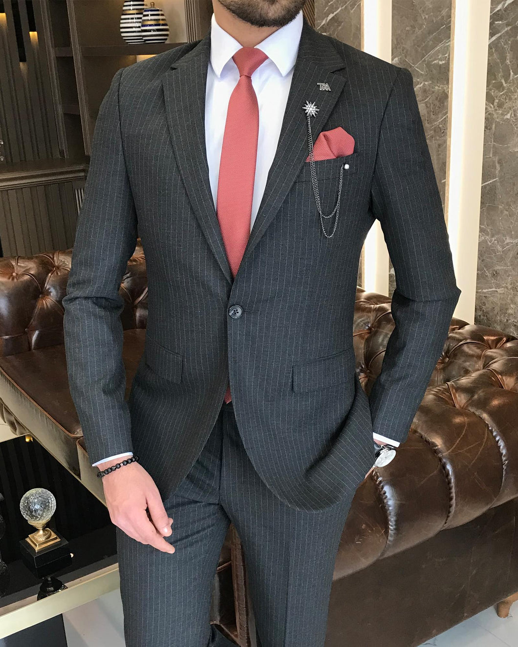 Fergus Slim-Fit Striped Anthracite Suit