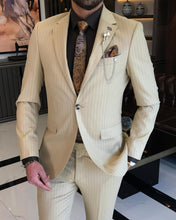 Cargar imagen en el visor de la galería, Benedict Slim-Fit Striped Camel Suit
