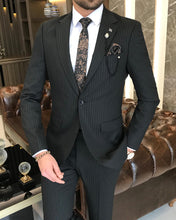 Load image into Gallery viewer, Fergus Slim-Fit Striped Black Suit
