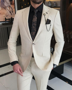 Donovan Slim-Fit Striped Beige Suit