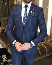 Charger l&#39;image dans la galerie, Fergus Slim-Fit Striped Dark Blue Suit
