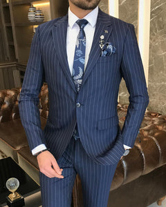 Fergus Slim-Fit Striped Dark Blue Suit