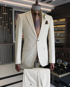 Donovan Slim-Fit Striped Beige Suit