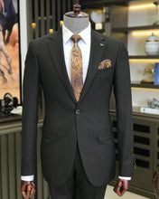 Cargar imagen en el visor de la galería, Desmond Slim-Fit Striped Brown Suit
