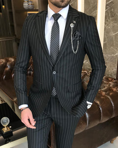 Fergus Slim-Fit Striped Black Suit