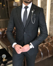 Load image into Gallery viewer, Fergus Slim-Fit Striped Black Suit
