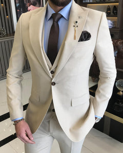 Vincent Slim-Fit Solid Beige Suit