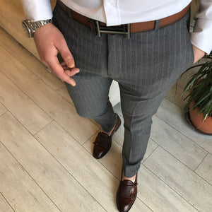 Devon Gray Slim-Fit Striped Pants