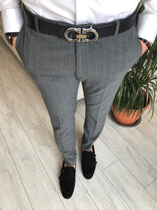 Buggi Gray Striped Slim-Fit Pants