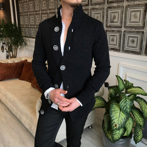 Luca Shawl-Collar Slim Fit Knit Black Cardigan