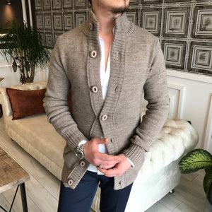 Luca Shawl-Collar Slim Fit Knit Mink Cardigan