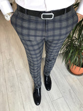 Load image into Gallery viewer, Buggi Gray Plaid Slim-Fit Pants
