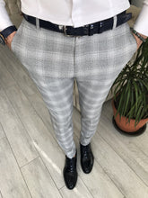 Load image into Gallery viewer, Gray Plaid Slim-Fit Pants
