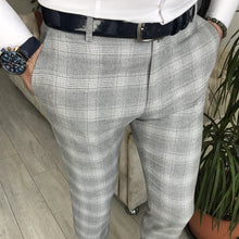 Load image into Gallery viewer, Gray Plaid Slim-Fit Pants
