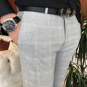 Trenton Gray Plaid Slim-Fit Pants
