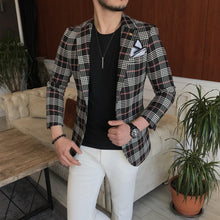 Load image into Gallery viewer, New Look Black Single Breasted Slim-Fit Plaid Blazer
