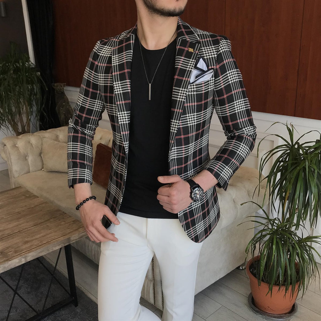 New Look Black Single Breasted Slim-Fit Plaid Blazer – gentsuitspage