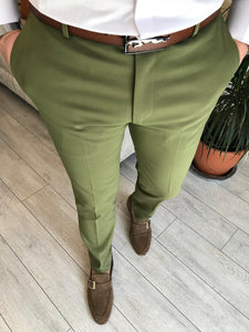 Jones Green Slim Fit Solid Pants