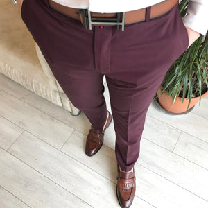 Hudson Maroon Slim-Fit Pants