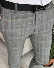 Load image into Gallery viewer, Grey Plaid Slim-Fit Pants
