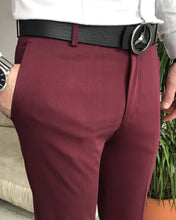 Load image into Gallery viewer, Burgundy Solid Slim-Fit Pants
