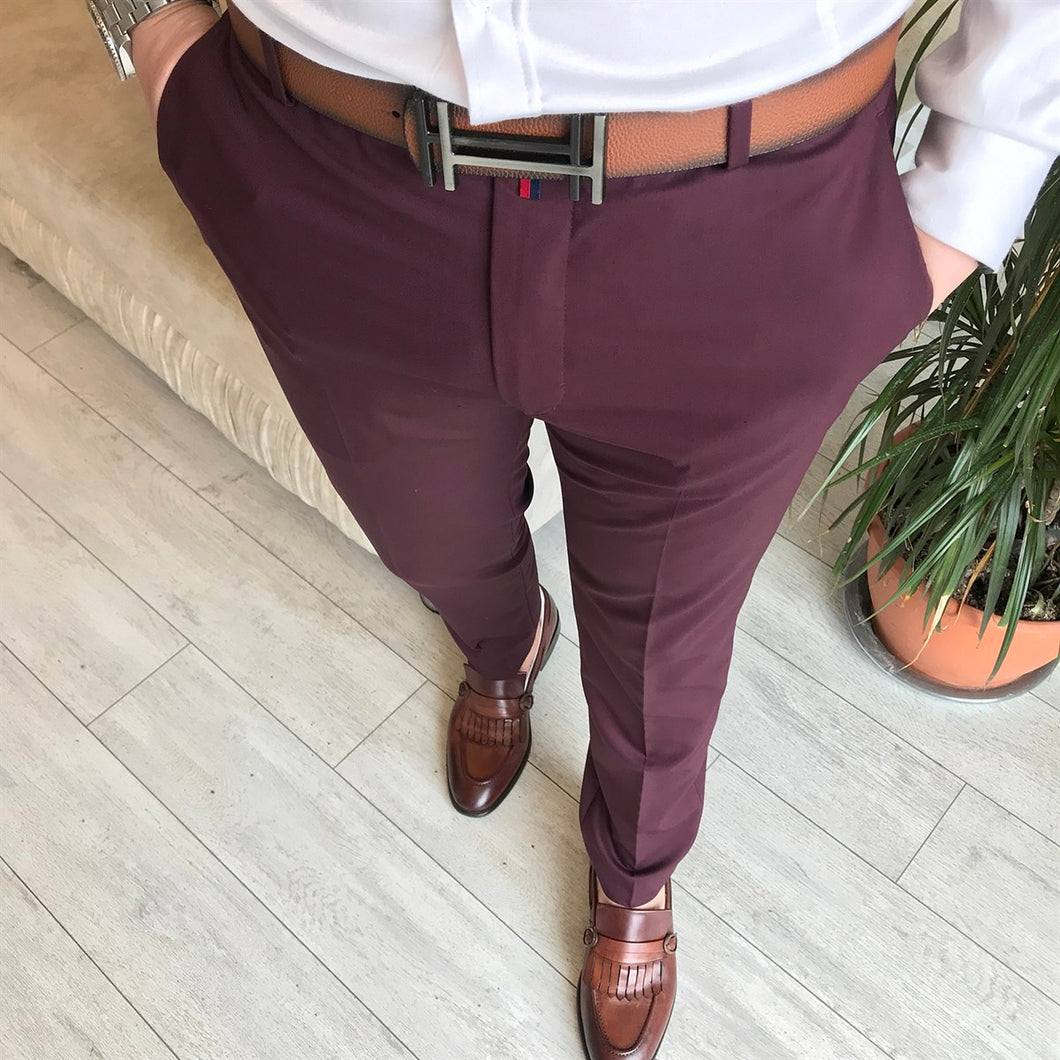 Hudson Maroon Slim-Fit Pants