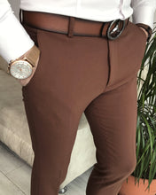 Load image into Gallery viewer, Brown Solid Slim-Fit Pants
