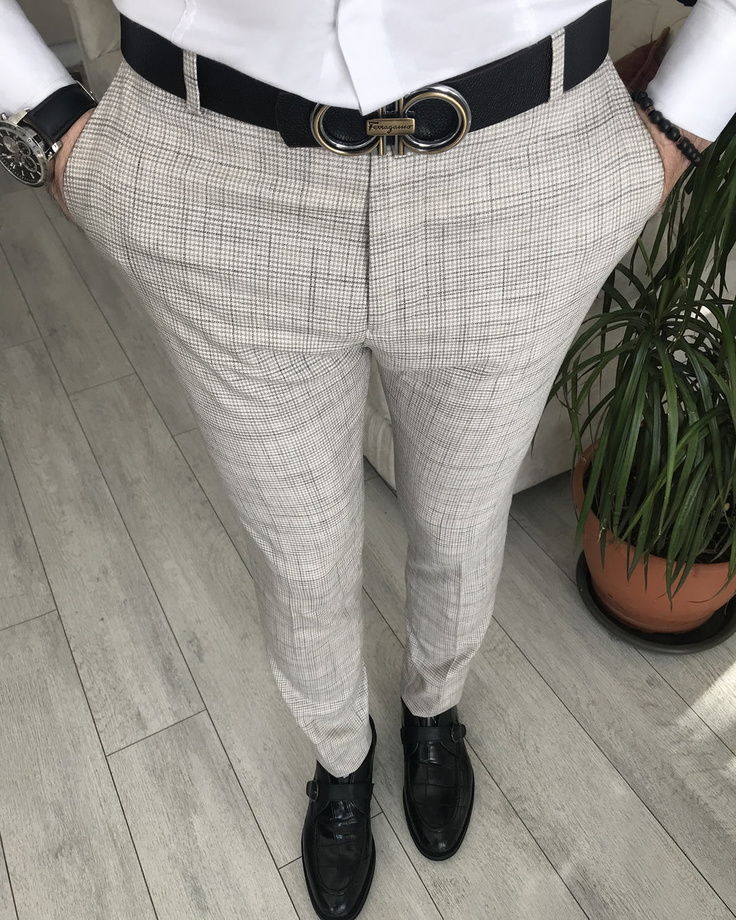 Stone Striped Slim-Fit Pants