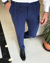 Load image into Gallery viewer, Kent Blue Fold Pleated Slant Pocket Pants
