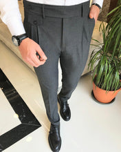 Load image into Gallery viewer, Kent Anthracite Fold Pleated Slant Pocket Pants
