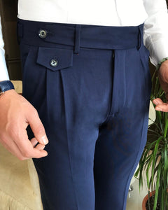 Kent Blue Fold Pleated Slant Pocket Pants