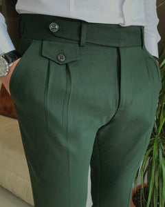 Kent Green Fold Pleated Slant Pocket Pants