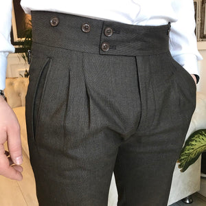 Devon Brown Double Pleated Slim-Fit Pants