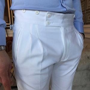 Devon White Double Pleated Slim-Fit Pants
