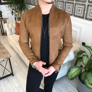 Jack Slim Fit Genuine Suede Camel Leather Jacket