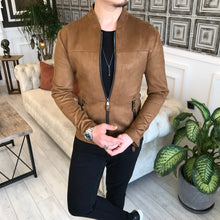 Laden Sie das Bild in den Galerie-Viewer, Jack Slim Fit Genuine Suede Camel Leather Jacket
