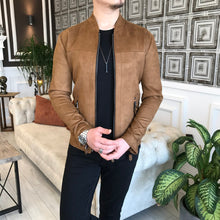 Laden Sie das Bild in den Galerie-Viewer, Jack Slim Fit Genuine Suede Camel Leather Jacket

