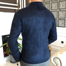 Laden Sie das Bild in den Galerie-Viewer, Jack Slim Fit Genuine Suede Dark Blue Leather Jacket
