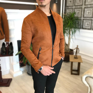 Jack Slim Fit Genuine Suede Tile Leather Jacket