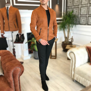 Jack Slim Fit Genuine Suede Tile Leather Jacket