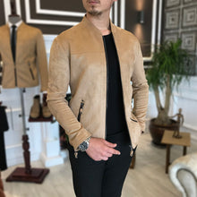 Laden Sie das Bild in den Galerie-Viewer, Jack Slim Fit Genuine Suede Beige Leather Jacket
