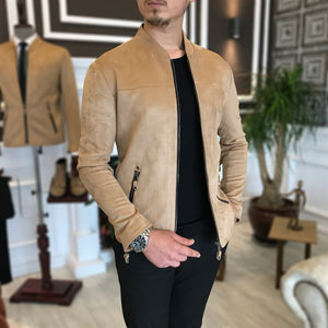 Jack Slim Fit Genuine Suede Beige Leather Jacket
