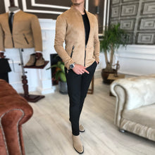 Laden Sie das Bild in den Galerie-Viewer, Jack Slim Fit Genuine Suede Beige Leather Jacket
