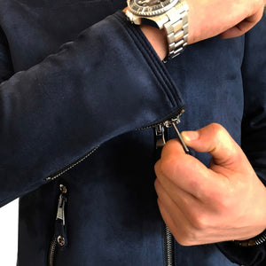 Jack Slim Fit Genuine Suede Dark Blue Leather Jacket