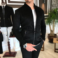 Charger l&#39;image dans la galerie, Jack Slim Fit Genuine Suede Black Leather Jacket
