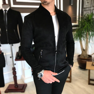 Jack Slim Fit Genuine Suede Black Leather Jacket