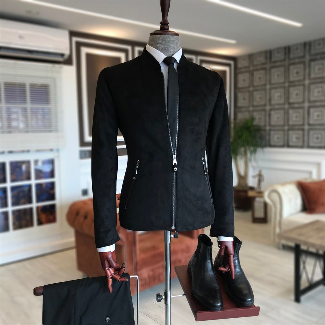 Jack Slim Fit Genuine Suede Black Leather Jacket